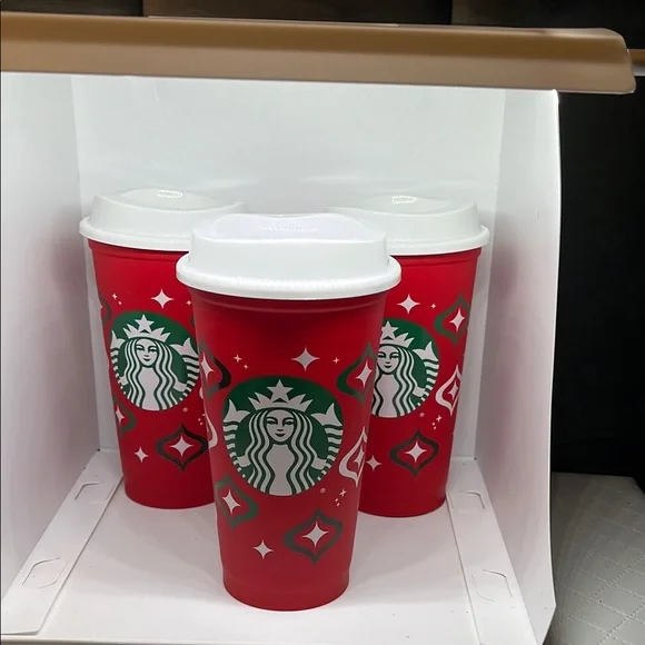 Starbucks | Dining | Starbucks Limited Edition 223 Festive Red Cups With  White Lids | Poshmark